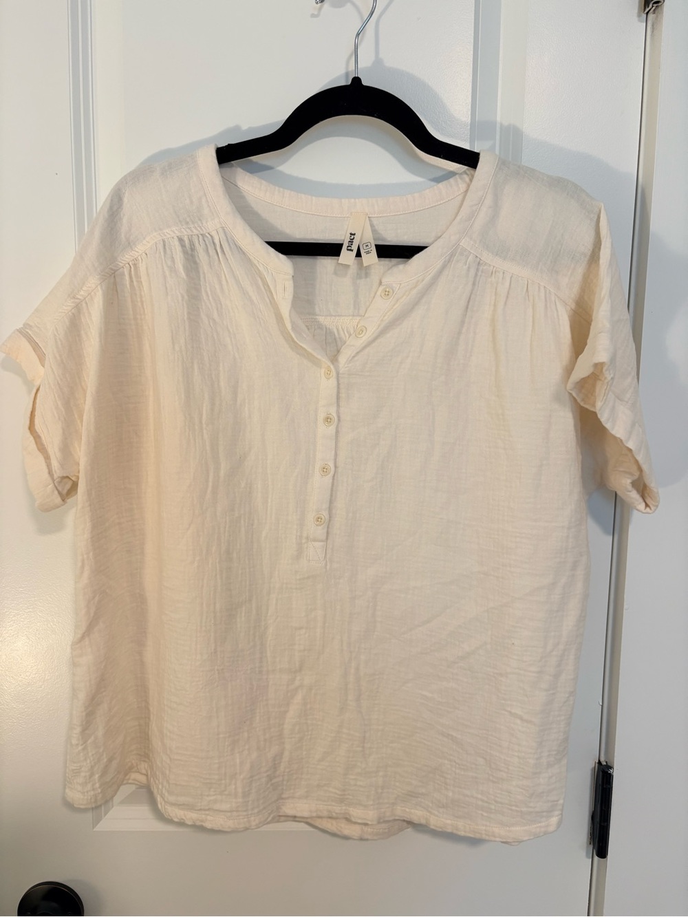 Pact Cream Short-Sleeve Henley Top